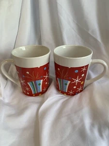 Tazza natalizia Royal Norfolk rossa 12 oz con fiocchi di neve e regalo. Tazza caffè regalo - Foto 1 di 5