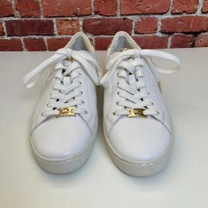 Michael Kors Mujer Cuero Tenis Talla 8M Dorado Brillo Blanco Zapatos con Cordones - Imagen 1 de 10