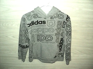 Adidas Hoodie Boy's Sz L Gray & Black Long Sleeve Kangaroo Pockets Medium Weight - Picture 1 of 4