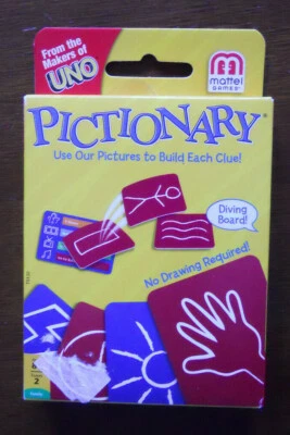 PICTIONARY Family Card Game Travel Size Take Along 2 Teams Age 8+ from Uno maker - Image 1 of 3