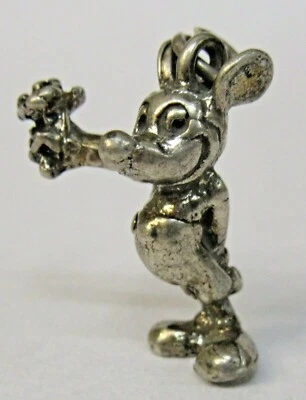 Disney MICKEY MOUSE Plata de Ley Años 40 Fundido Sólido Figura Dije Como Nuevo Foto 1 de 4