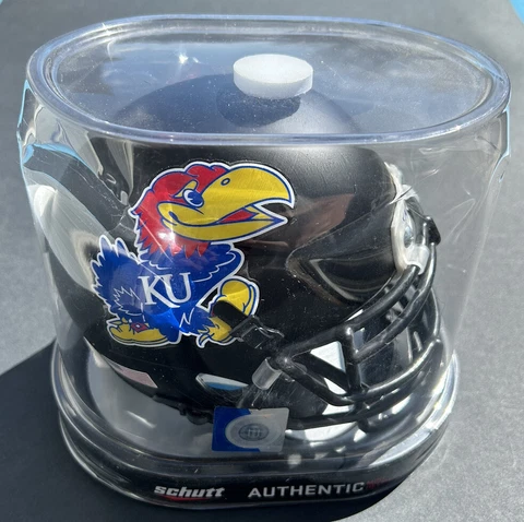 KANSAS Jay Hawks Official Scutt Mini Football Helmet Black Satin Finish Cover