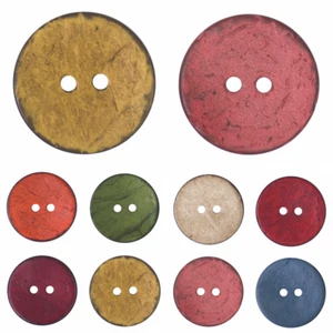 24mm Wooden Coconut Shell Round 2 Hole Buttons Craft - Picture 1 of 9