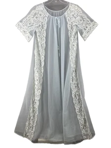 Maxi Peignoir Encaje Retro Doble Doble Encaje Vintage Años 50 60 Shadowline Azul Nylon Gasa - Imagen 1 de 13