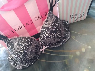 Victoria's Secret Bra 36B Very Sexy Push Up Black Paisley Pink Lace VS Bra - Image 1 of 4