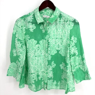 Blusa para mujer Equipment Femme mezcla de seda floral con botones verde transparente talla L Foto 1 de 4