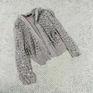 Mini cárdigan suéter vintage y2k gris claro lentejuelas brillante nye recortado babydoll - Imagen 1 de 6