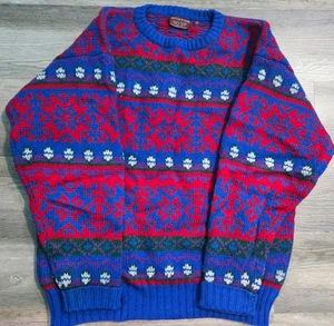 VINTAGE CHAPS RALPH LAUREN 90s HANDKNIT HOLIDAY WOOL CREWNECK SWEATER SZ XL EUC - Picture 1 of 8