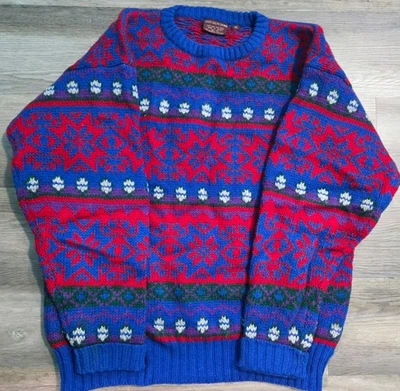 VINTAGE CHAPS RALPH LAUREN 90s HANDKNIT HOLIDAY WOOL CREWNECK SWEATER SZ XL EUC - Image 1 of 4