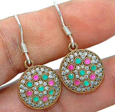Ottoman Empire Style 4CT Treated Ruby & Topaz 925 Sterling Silver Earrings S3-4 - Image 1 of 2