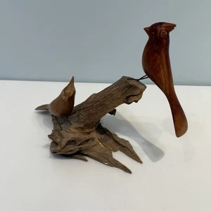 Vintage Randy Whaley Hand Carved Cardinals Perched on Driftwood Sculpture - Picture 1 of 12