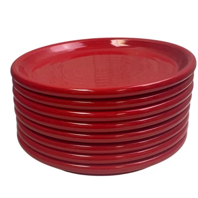 8 Crate & Barrel Small 8" Solid Red Made In Portugal Round Salad Plates  - Image 1 of 3