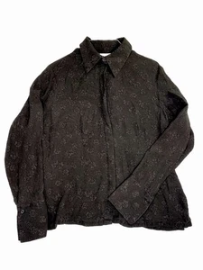 Fred David Women’s Button Up 100% Silk Blouse Floral Size Medium Black - Picture 1 of 3