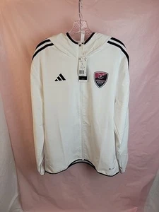 Adidas Aeroready - White Hooded full zip , side Pocket Jacket Men's size Lg - Picture 1 of 15
