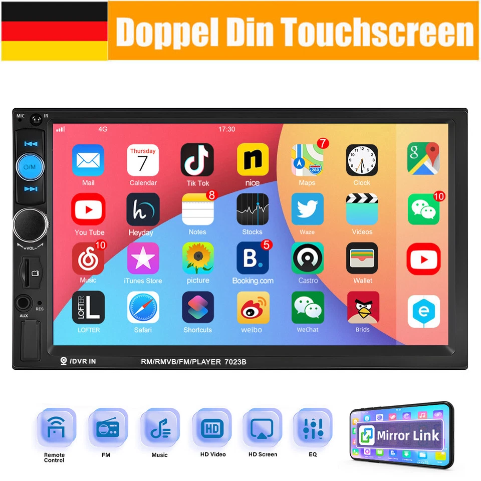 7" Doppel 2 Din Autoradio Stereo Bluetooth FM USB SD AUX MP5 Player Mirror link - Bild 1 von 4