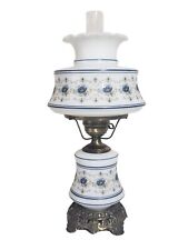 Vintage Quoizel Hurricane Lamp Abigail Adams Floral Blue White 21 - 23 1/2 Tall