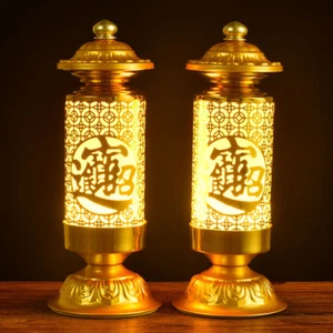 A Pair Buddhist Lamps LED Electronic Buddhism Worship Lamps Altar Decor Light - Picture 1 of 4