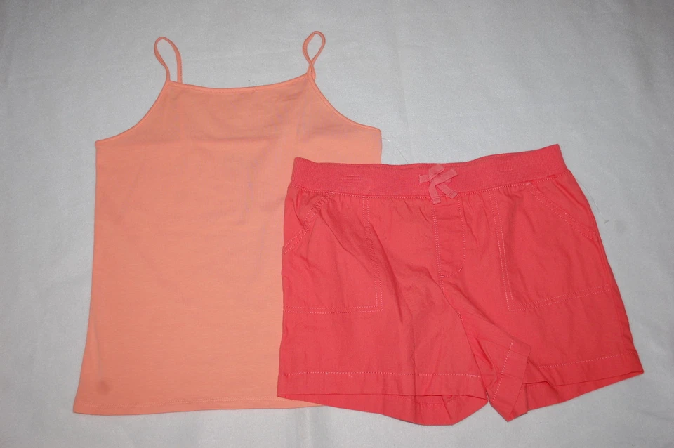 Niñas Conjunto CAMIS MELOCOTÓN CAMISETA SIN MANGAS Y PANTALONES CORTOS NARANJA CORAL 2 Pkt Elas Cintura M 7-8 Foto 1 de 1
