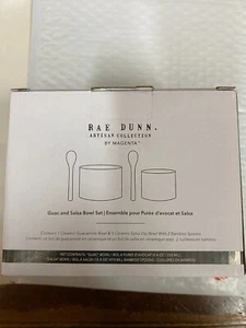 NEW IN BOX Rae Dunn Ceramic Guac And Salsa Bowl Set With Bamboo Spoons - Picture 1 of 4