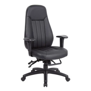 Zeus High Back 24 Hour Task Chair with Adj Headrest - Black Faux Leather - Picture 1 of 10