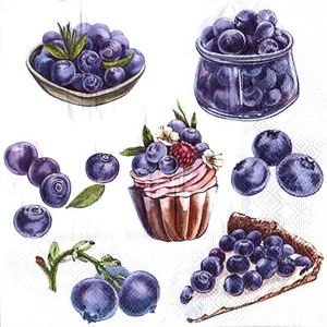 Serviettes en papier myrtilles fruits rouges tarte. Paper napkins blueberries - Picture 1 of 1