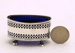 Adie Brothers Ltd. Sterling Silver Salt Dip with Cobalt Blue Glass Insert - Picture 1 of 10