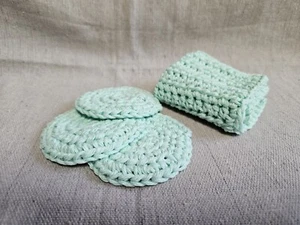 Mintgrün gehäkelt Baumwolle Bad Set - Waschlappen Scrubbie Make-up Entferner Handarbeit - Bild 1 von 4