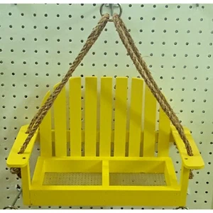Wooden Hanging Yellow Bird Feeder Bench Swing Seat Seed Garden Handcrafted USA - Picture 1 of 3