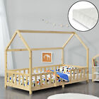 Kinderbett + Matratze mit Rausfallschutz 90x200cm Haus Holz Natur Hausbett Bett