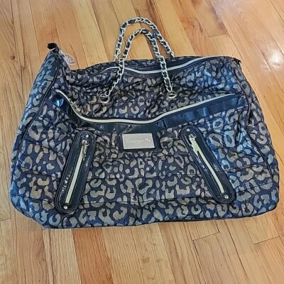 Betseyville Betsey Johnson Cheetah Animal Print Weekender Bag Black Gold Chain - Image 1 of 4