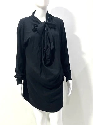 VESTIDO DRAPEADO TSUMORI CHISATO MANGA LARGA CORBATA DELANTERA NEGRO TALLA 2 Foto 1 de 4