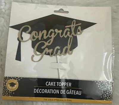 graduation cake topper. Congrats Grad. Black and Gold - Изображение 1 из 2