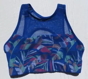 Adidas AEROREADY US Damen Gr. M Blau Mesh Tropical Print Cut Out Sport BH - Bild 1 von 3