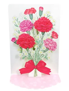 Mother's Day Blooming Carnations 3D Pop-Up Greeting Card, Pink Floral Bouquet - Picture 1 of 6
