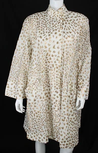 PAULINE TRIGERE Vintage White & Gold Abstract Print Poly Techno Swing Coat L - Picture 1 of 11