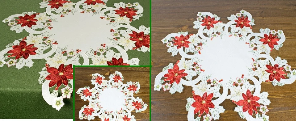 ADVENTSDECKCHEN /TISCHDECKE - WEIHNACHTSSTERN - 85/60/40cm - CREME + ROT+ GOLD - Bild 1 von 1