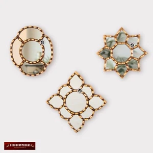 Small Gold Accent Wall Mirror set 3 - Decorative Vintage mirrors of 6" for wall - Picture 1 of 9