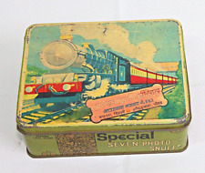 Old Vintage Unique Special Seven Photo Snuff Litho Print Advertisement Tin Box