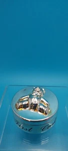 Baby's First Curl Silver-Tone Trinket Box with Teddy Bear and Red Velvet Lining - Picture 1 of 4
