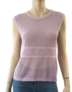 Vintage SONIA RYKIEL Pointelle Knit Lilac Cotton Sweater Vest 44 US 8 - Picture 1 of 4