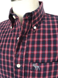 ABERCROMBIE & FITCH Herren Baumwoll Popeline tailliertes Hemd marine/rot kariert, Medium - Bild 1 von 7