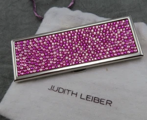 Judith Leiber Pink Crystal Mirror Compact Slim Pocket Purse Silver & Dust Bag - Bild 1 von 12