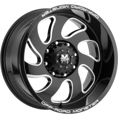 22x12 Black Milled Wheels Off-Road Monster M07 5x5/5x127 -44 (Set of 4)  78.1 - Image 1 of 3