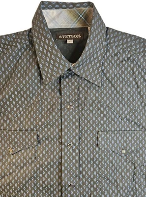 Stetson Shirt Mens Large Pearl Snap Button Up Embossed Logo Long Sleeve Western  - Image 1 of 4