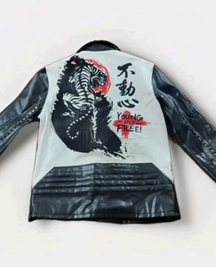 Eternity BC/AD Medium Black Leather Jacket Biker Style Young And Free Design - Picture 1 of 15
