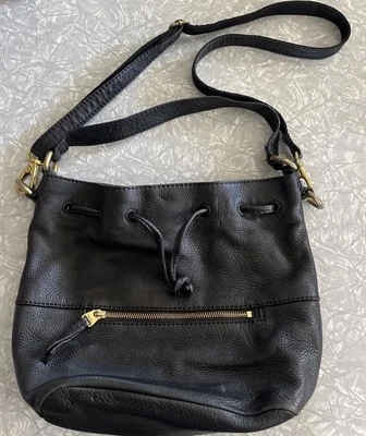 FOSSIL VICKERY DRAWSTRING SHOULDER CROSSBODY BUCKET BAG ~ Black Leather - Image 1 of 4