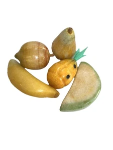 Vtg Alabaster Marble Stone Mixed Fruit 5 Pineapple Watermelon Pear Banana Plum - Picture 1 of 8
