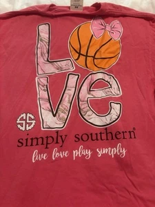 Simply Southern Basketball Love To Play Short Sleeve Pink Shirt Large - Picture 1 of 6