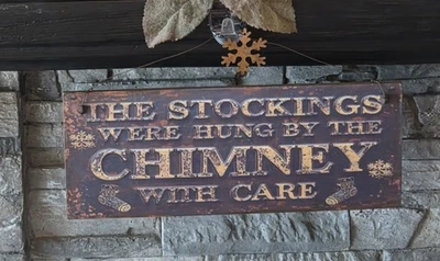 Nostalgic Rustic Christmas Stockings Wood SIGN Farmhouse Primitive Decor 13 X 5  - Image 1 of 4
