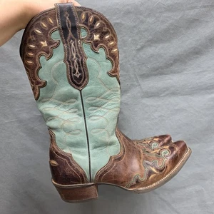 Ariat Women’s 9.5 Zealous Barnwood Teal Green Leather Cowboy Boots Western - Picture 1 of 13